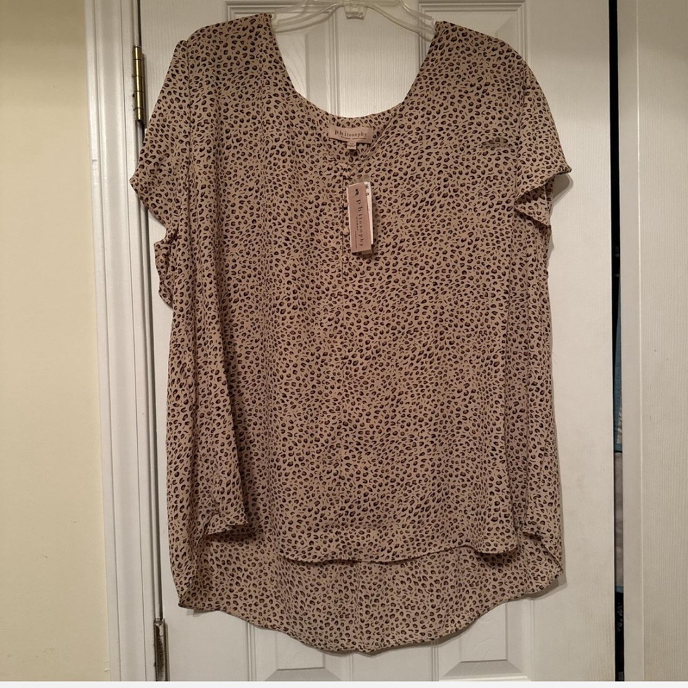 Philosophy Tan and Black Patterned Blouse